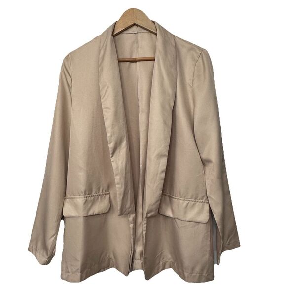 Beige Blazer Long Sleeve Open Front Size XL Work Office Jacket Lightweight - Picture 3 of 11